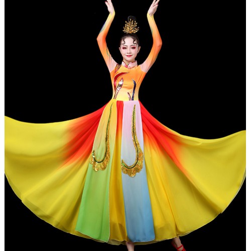 Women's chinese folk dance costumes fairy cosplay dress china style ancient traditional classical  dance dresses chorus opening dance dresses